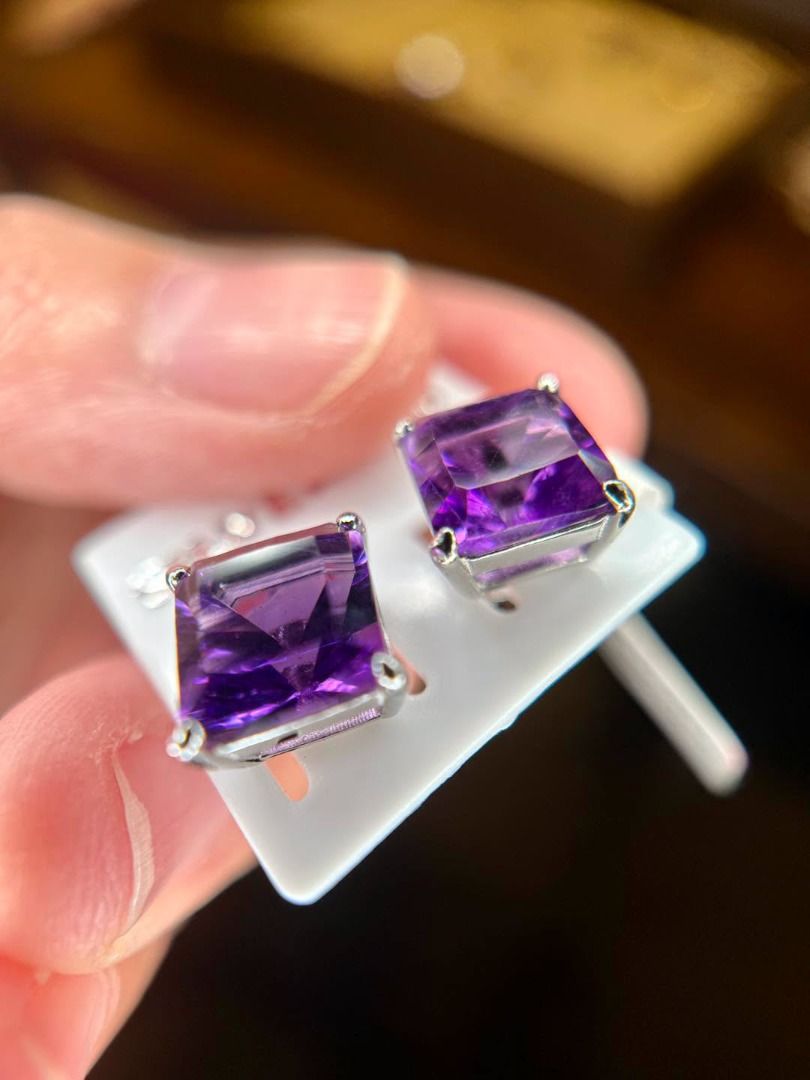NATURAL AMETHYST STUD EARRINGS (Category: Earrings) located in Baguio. Submitted by asna_taku (Listing ID 1470061893, Image 3). Description: 💜 NATURAL AMETHYST STUD EARRINGS — THE COLOR OF ROYALTY 👑 Regal purple, timeless elegance! ✨ These brand-new Natural Amethyst studs feature a beautiful square princess-style step cut, showcasing the rich violet hues of this captivating gemstone. 💜 Natural Amethyst ✨ Square step-cut faceted stones 🥈 925 S