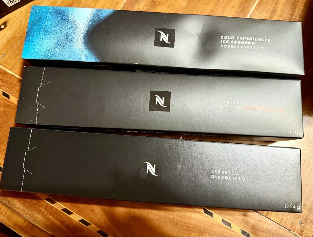 Nespresso Vertuo Coffee Pods Sleeves Assorted Flavours (Category: Beverages) located in San Juan City. Submitted by shibuyagod (Listing ID 1469949720, Image 1). Description: - Brand new, unopened Nespresso Vertuo pods (3 flavors total) - Flavors included: Ice Leggero Double Espresso, Altissio Decaffeinato, and Diavolitto - Original packaging intact - 15 boxes per flavor available - Originally valued at ₱709 each, selling for almost discounted pri