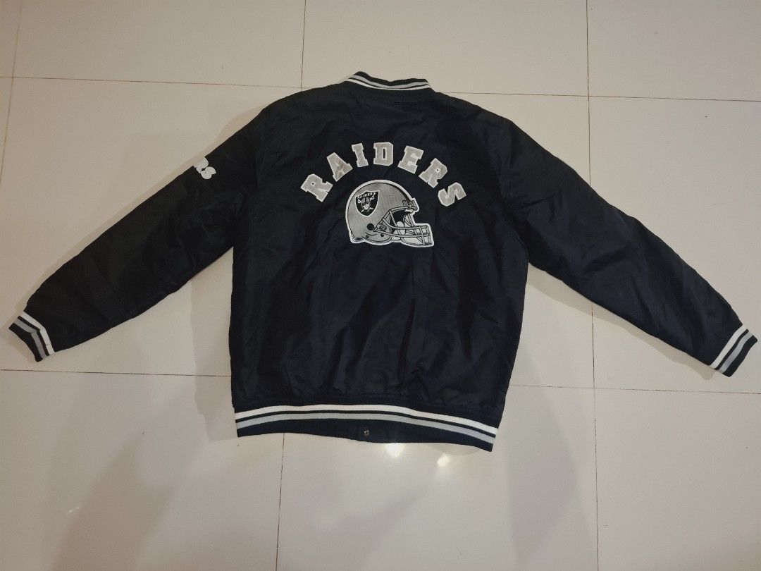 NFL x primark raiders bomber/varsity jacket (Category: Coats, Jackets and Outerwear) located in Narvacan. Submitted by jigger85_2ndaccount (Listing ID 1470070842, Image 3). Description: NFL x primark raiders varsity bomber jacket like new 9.8/10 condition no issues logo/print embroidered size: large on tag UK size dimes: 23 x 27 can fit to medium to semi xl bought in UK location: ilocos sur cab ship thru JNT or LBC.