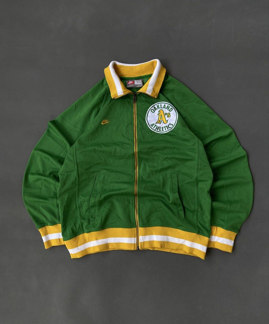 Nike 2000s Oakland Athletics Cooperstown Jacket (Category: Activewear) located in Malasiqui. Submitted by blank_wave (Listing ID 1470007654, Image 1). Description: L on tag 23x28 no issue excellent condition 9.5/10 color rate.