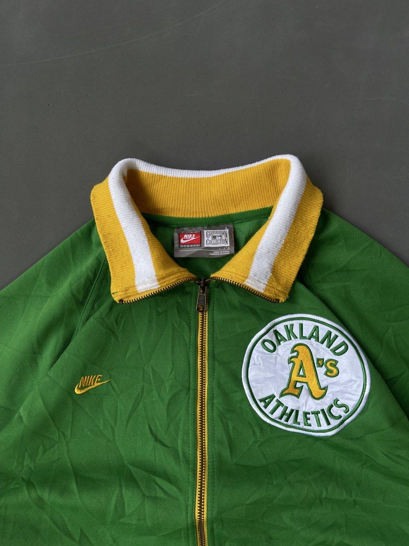 Nike 2000s Oakland Athletics Cooperstown Jacket (Category: Activewear) located in Malasiqui. Submitted by blank_wave (Listing ID 1470007654, Image 3). Description: L on tag 23x28 no issue excellent condition 9.5/10 color rate.