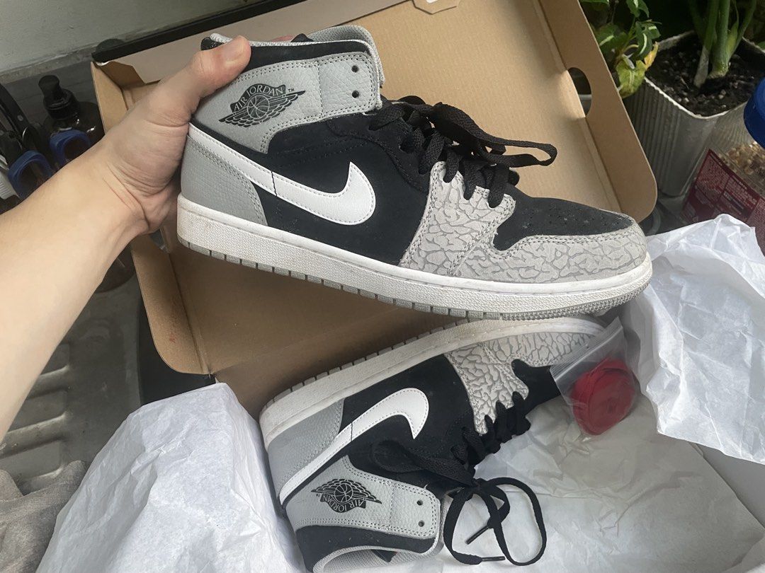 Nike Air Jordan 1 Mid White Black Cement Grey, Men's Fashion, Footwear ...