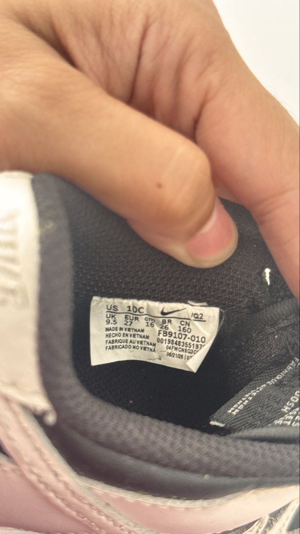 Nike Dunk Low Black White Size 10C (Category: Babies & Kids Fashion) located in General Trias. Submitted by dphazel (Listing ID 1469977014, Image 2). Description: - Brand/Model: Nike Dunk Low Toddler Shoes - Colorway: Black / White / Platinum Tint (Classic two-tone) - Style Code: FB9107-010 - Size: US 10C / UK 9.5 / EUR 27 / 16 cm - Details: Black overlays, white base, black laces, and durable rubber outsoles - Condition: Normal wear on soles and