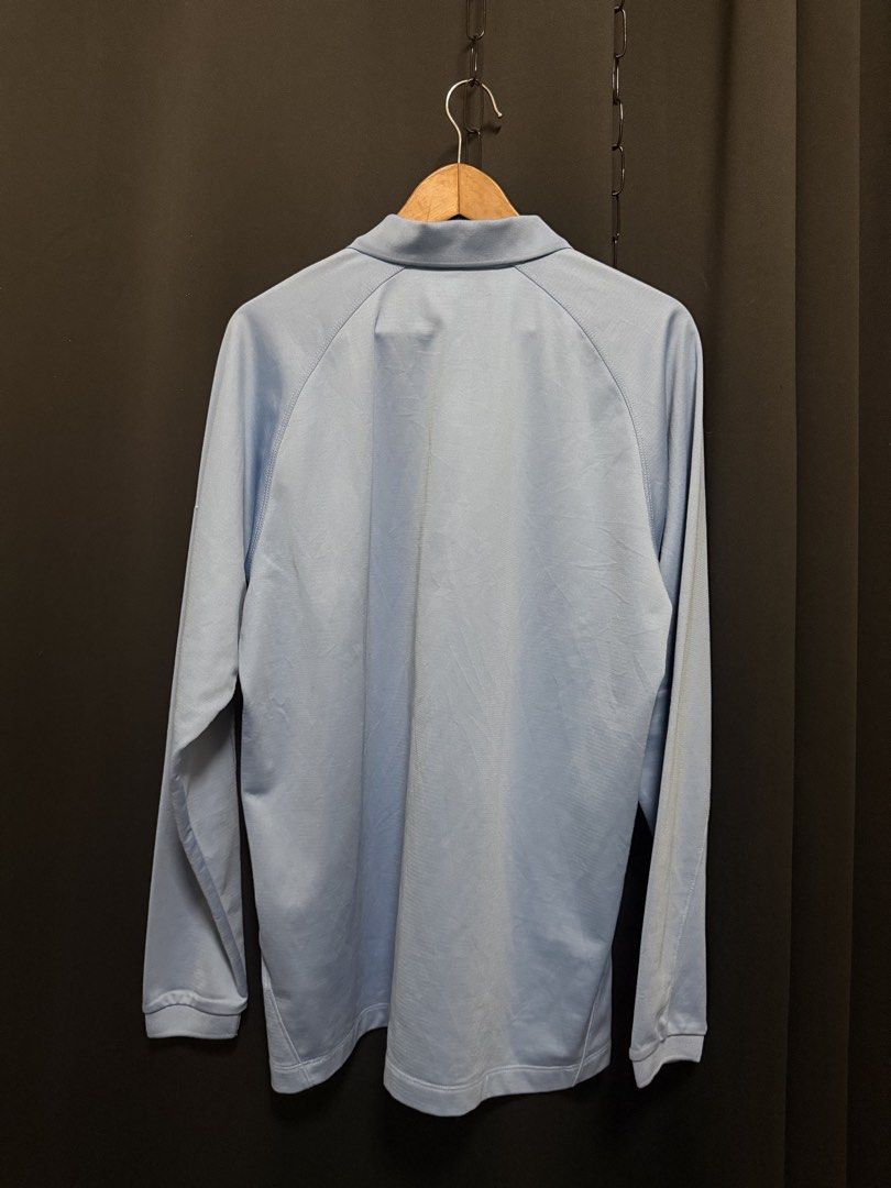 Nike light blue golf pullover (Category: Coats, Jackets and Outerwear) located in Manila. Submitted by shopzeno (Listing ID 1469950034, Image 2). Description: Auth Quarter zip See photos for issue Used twice XL.