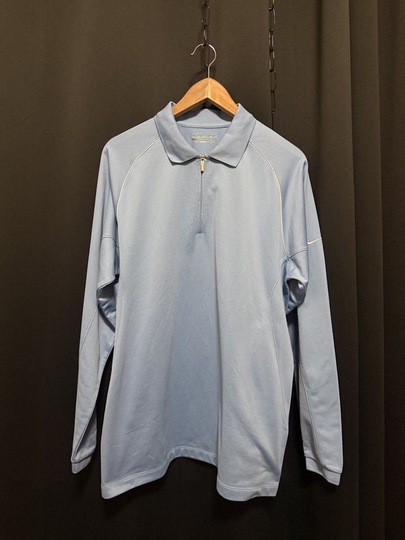 Nike light blue golf pullover (Category: Coats, Jackets and Outerwear) located in Manila. Submitted by shopzeno (Listing ID 1469950034, Image 1). Description: Auth Quarter zip See photos for issue Used twice XL.