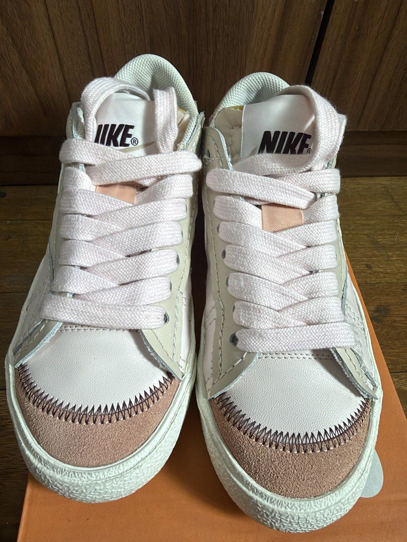 Nike Women Blazer Low '77 Jumbo (Category: Sneakers) located in Pateros City. Submitted by nightingayle29 (Listing ID 1470137151, Image 1). Description: - Brand/Model: Nike Blazer Low '77 Jumbo - Colorway: Light Soft Pink and Sail - Size: US 6.5 / UK 4 / EUR 37.5 / CM 23.5 - Key Features: Oversized swoosh, thick laces, suede mudguards, padded tongue, and detailed toe stitching - Inclusions: Original orange shoebox - Condition: Excellent, ready to