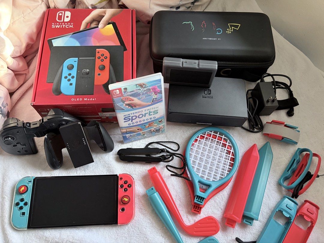 Nintendo Switch OLED Bundle all with box (Category: Nintendo) located in Taguig. Submitted by whatthesigmarizz (Listing ID 1470044469, Image 1). Description: Nintendo Switch OLED Bundle for Sale Selling my Nintendo Switch OLED bundle with games, accessories, protective gear, and storage cases. Rarely used and well taken care of! Perfect for gaming at home or on the go. Inclusions: Main Console and Accessories * Nintendo Switch OLED console * Neon