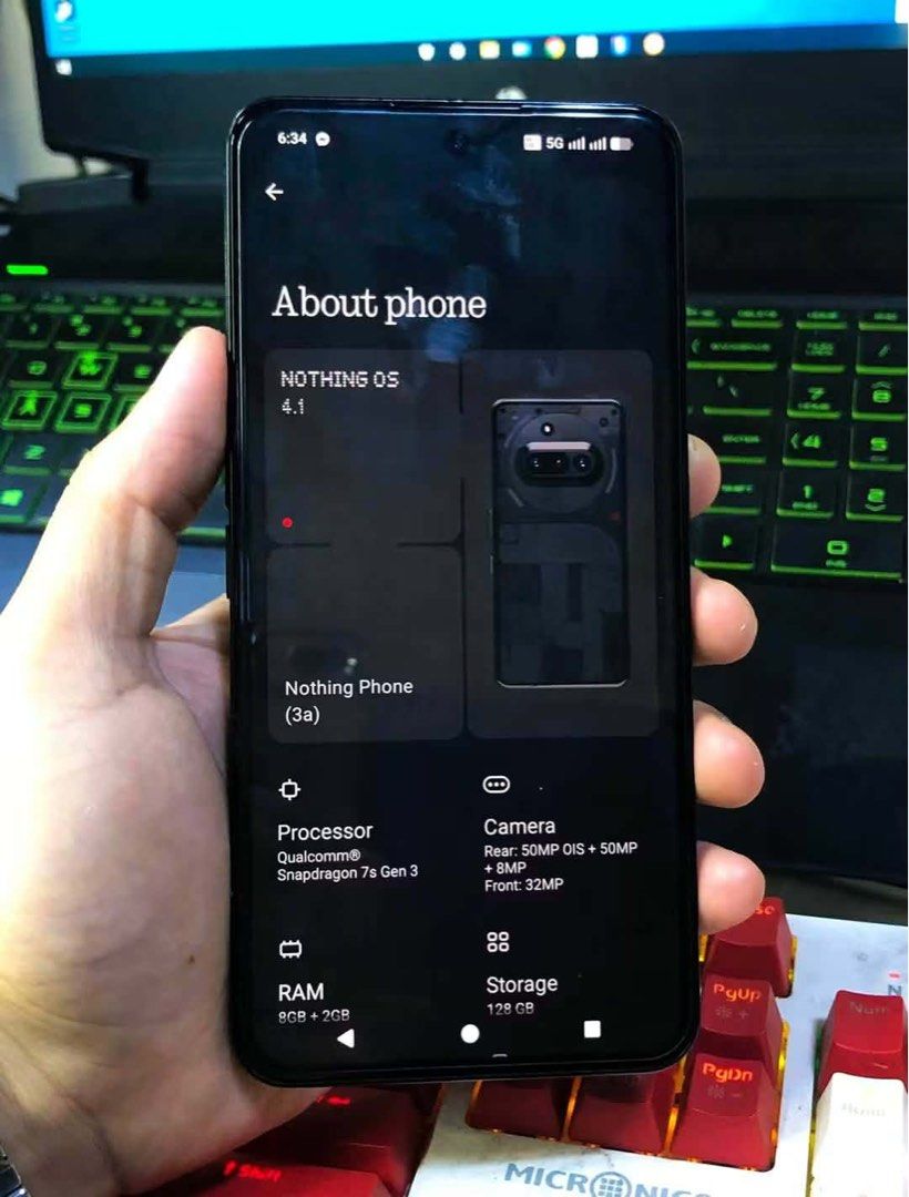 Nothing phone 3A (Category: Android Others) located in Pasig City. Submitted by rafmarc (Listing ID 1470079911, Image 1). Description: Nothing Phone 3A 5G 128gb for 13800 nego Nothing Phone 3A 5G Selling price: 13800 NEGO Open for swap add ka cash Quick Specs -8+8gb | 128gb -6.77″ AMOLED, 120Hz -Snapdragon 7s Gen 3 -Android 16, Nothing OS 4.0 -50MP OIS + 50MP telephoto + 8MP ultra-wide -32MP selfie -5000mAh BATTERY -5G, NFC, stereo speakers -Ultr