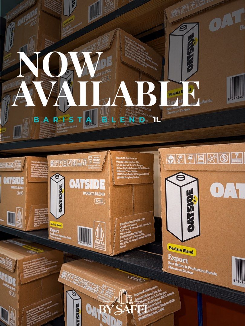 OATSIDE Barista Blend 1L (Category: Beverages) located in Manila. Submitted by castillopa17379 (Listing ID 1470006449, Image 1). Description: ON-HAND STOCKS (Lowest Price❗️) ✅Old Formula ✅Expiry 2027 ✅ ₱135 / 1L ✅ ₱810 / box (6 pcs) ✅Indonesia manufactured ✅Available for personal consumption or bulk orders 📍 Moonwalk, Parañaque 📍 Sun Valley, Parañaque 🛵 Lalamove / Pick-up available 📩 PM to order!.