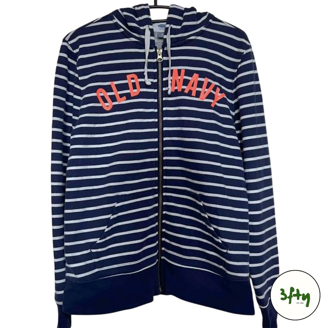 Old Navy Striped Zip-Up Hoodie (Category: Coats, Jackets and Outerwear) located in Baguio. Submitted by 3ftypieces (Listing ID 1470016289, Image 1). Description: *Fits up to Small Mode of payment: GCash/Bank Transfer Mode of delivery: J&T Express (shouldered by buyer) Meet ups/drop off within Baguio City proper only. Feel free to dm for inquiries, thank you!!.