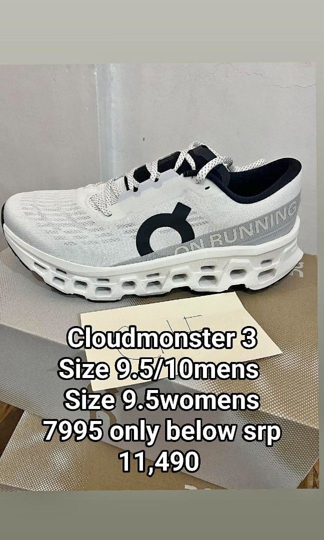 OnCloud Monster3 (Category: Sneakers) located in Makati City. Submitted by giesneak (Listing ID 1470138749, Image 1). Description: For sale On Cloudmonter 3 Size 9.5/10 mens Size 9.5womens 7,995 only below srp 11,490 Brand new Imus area Ship : lalamove / jnt Pm me.