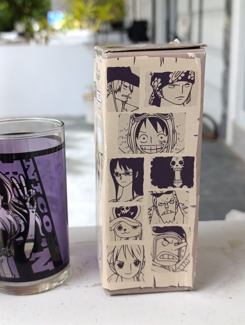 One Piece Collectibles (Category: Vintage Collectibles) located in San Narciso. Submitted by prelovedbentables (Listing ID 1470018954, Image 2). Description: #1 Wanted Luffy Group Glass Cup - Authentic Banpresto One Piece Strong World lottery prize glass cup - Features iconic Straw Hat crew Wanted poster design all-around - Condition: Brand new and untouched glass - Includes original cardboard box packaging (with minor wear and creases from stora