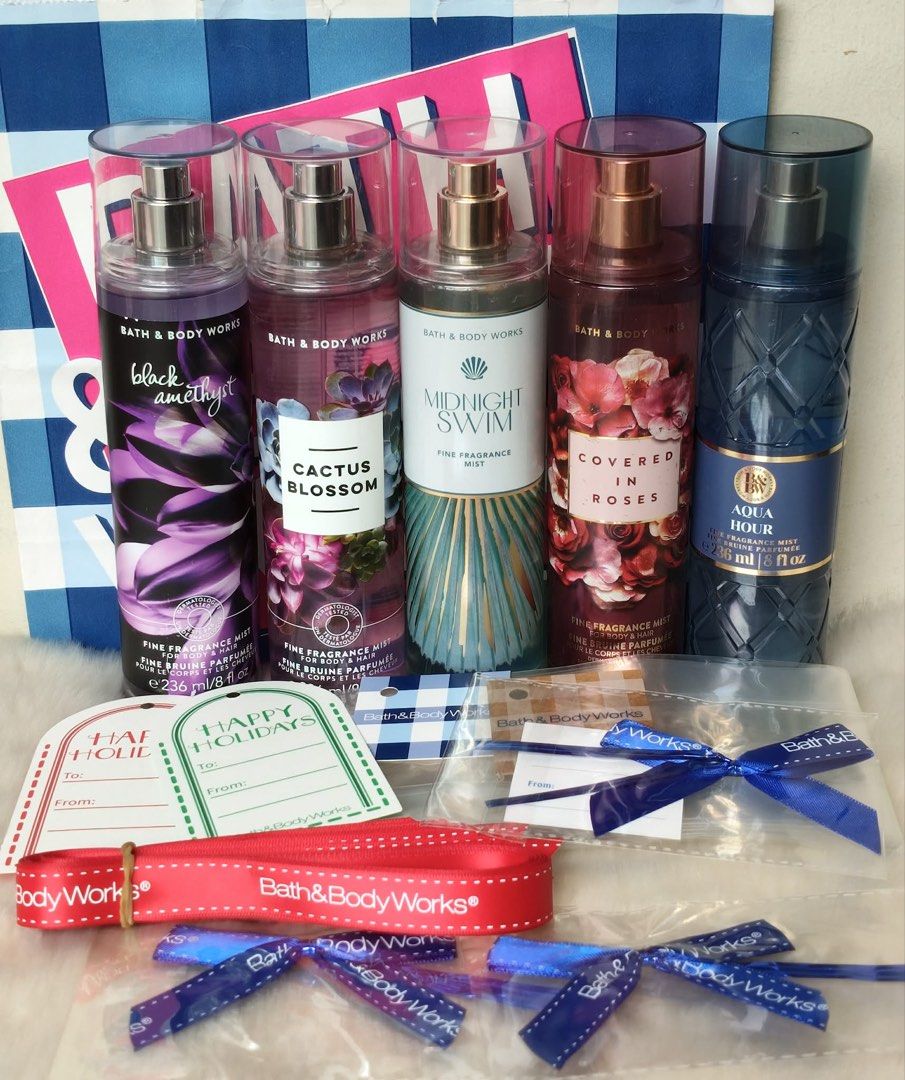 Original Bath and Body Works Mist 236ml. (Category: Fragrance & Deodorants) located in Quezon City. Submitted by docshop.orig (Listing ID 1460724958, Image 1). Description: 🌺 Scents available 🌸Aqua Hour 🌸Covered in Roses 🌸Black Amethyst 🌸Cactus Blossom 🌸Midnight Swim 🌟 Buy 2 bottles and get a signature ribbon, card, and paper bag for free🥳 .