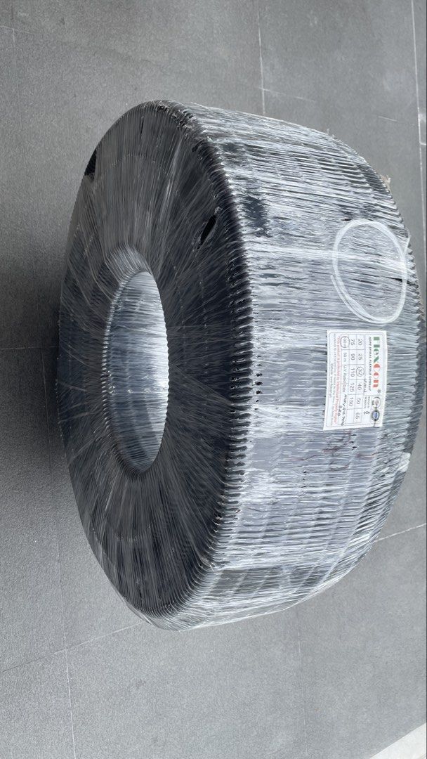 ORIGINAL FlexCon HDPE Spiral Flexible Conduit (Category: Construction & Building Materials) located in Gapan. Submitted by kulnakul (Listing ID 1470034253, Image 3). Description: - Brand: FlexCon - Material: UV-rated HDPE spiral flexible conduit - Color: Standard black - Condition: Unopened roll, tightly wrapped in protective plastic film with factory sticker intact - Manufacture Date: May 24, 2026 - Applications: Ideal for SOLAR cabling, electri