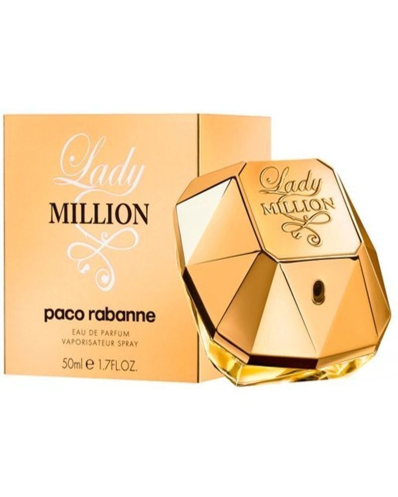 Paco Rabanne Lady Million Eau de Parfum 50mL (Category: Fragrance & Deodorants) located in Cavite. Submitted by benta.ni.jm (Listing ID 1470029538, Image 1). Description: - Made in France. - Key Ingredients: Aqua/Water, Glycerin, Butyrospermum Parkii Butter/Shea Butter. - Features a barcode and QR code on the box..