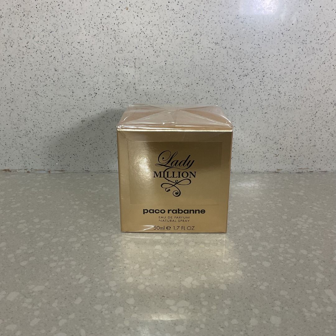 Paco Rabanne Lady Million Eau de Parfum 50mL (Category: Fragrance & Deodorants) located in Cavite. Submitted by benta.ni.jm (Listing ID 1470029538, Image 2). Description: - Made in France. - Key Ingredients: Aqua/Water, Glycerin, Butyrospermum Parkii Butter/Shea Butter. - Features a barcode and QR code on the box..