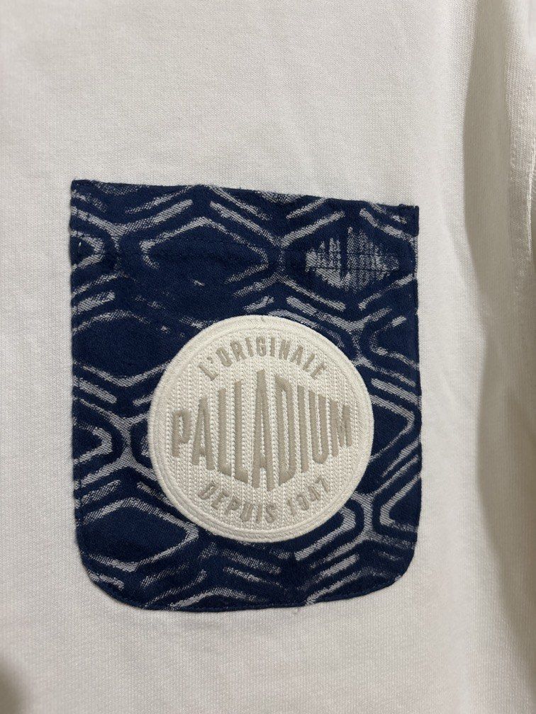 Palladium Pocket shirt (Category: Tshirts & Polo Shirts ) located in Muntinlupa City. Submitted by owrayttttt (Listing ID 1470127799, Image 2). Description: - Palladium Pocket tee - Medium on tag but oversized - Dimes is 23x28 - No issue - Free shipping via j&t.