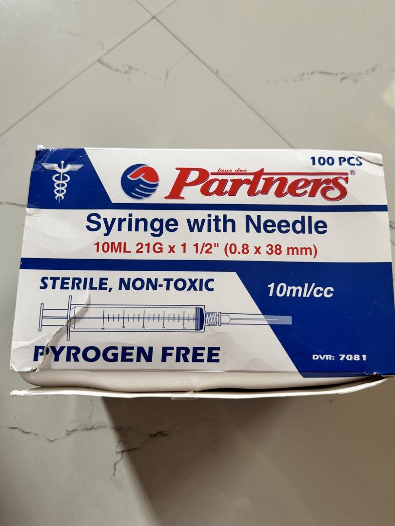 Partners Syringe with Needle 10ml 21G 100 PCS Box (Category: Medical Supplies & Tools) located in Plaridel. Submitted by ej12345914 (Listing ID 1470122555, Image 2). Description: 50 pcs .