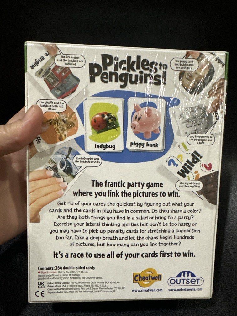 Party game Pickles to Penguins (Category: Everything Else Others) located in Manila. Submitted by krystalchewey_ (Listing ID 1470059928, Image 2). Description: Bnew Actual Photo Posted 580php The quick-thinking picture -linking party game.