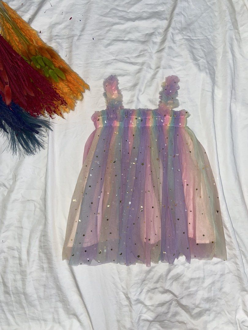 Pastel Rainbow Star Tulle Dress (Category: Babies & Kids Fashion) located in Manila. Submitted by lilianpoe (Listing ID 1470046414, Image 1). Description: Pastel Rainbow Star Tulle Dress 5M to 7M old .