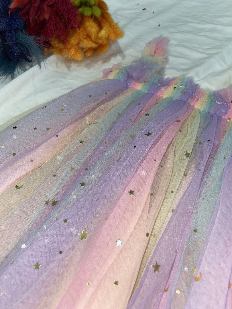 Pastel Rainbow Star Tulle Dress (Category: Babies & Kids Fashion) located in Manila. Submitted by lilianpoe (Listing ID 1470046414, Image 2). Description: Pastel Rainbow Star Tulle Dress 5M to 7M old .
