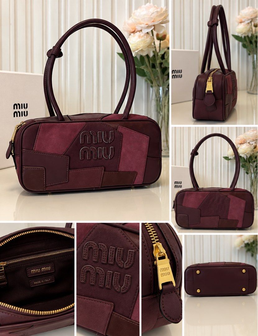 Patchwork Bag (Category: Tote Bags) located in Las Pinas. Submitted by vinccid (Listing ID 1469955519, Image 1). Description: ✨ MIU MIU Patchwork Shoulder Bag – Burgundy ✨ A timeless statement piece in a gorgeous deep burgundy shade, featuring a unique patchwork design with a beautiful combination of leather and suede textures. 🤎 Elegant and sophisticated colorway 🤎 Signature Miu Miu logo detailing 🤎 Gold-tone hardware 🤎 Spacious yet sleek si