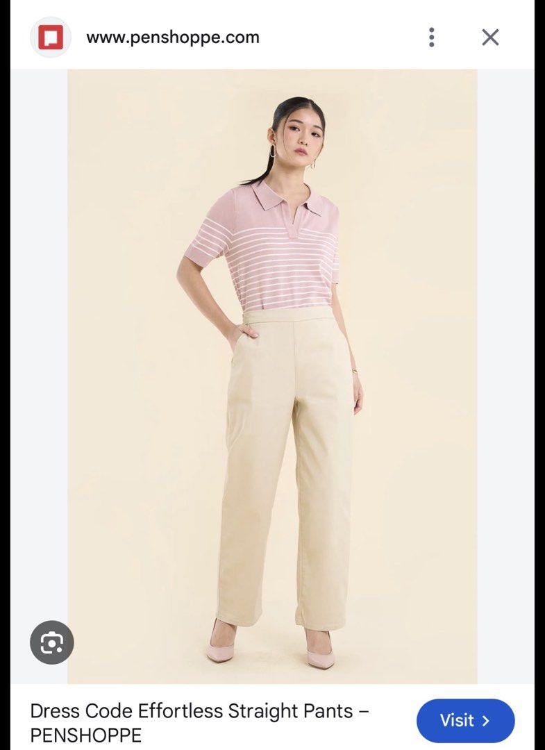 Penshoppe Dress Code Effortless Straight Pants (Category: Jeans) located in Quezon City. Submitted by zntinycloset (Listing ID 1469978213, Image 1). Description: - Brand: Penshoppe (Dress Code line) - Style: Effortless straight pants in versatile beige - Fit: High-waist with a comfortable elastic waistband at the back - Details: Front seam detailing on each leg and one back pocket with a subtle brand tag - Condition: Clean and ready to wear - Tip
