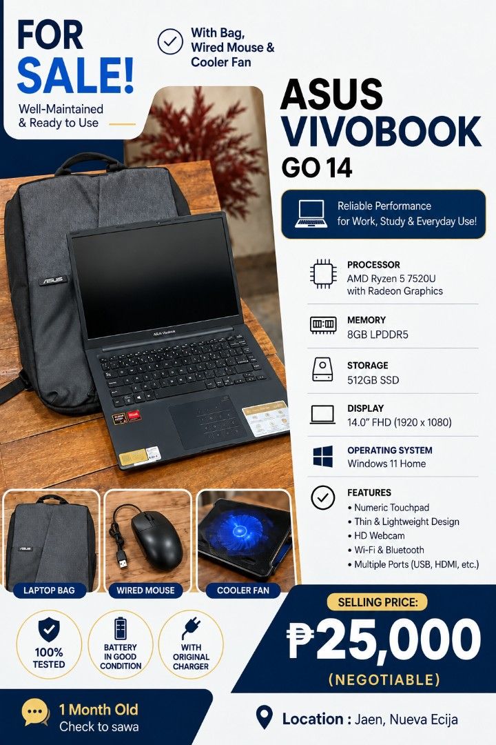 Personal laptop (Category: Laptops & Notebooks) located in Manila. Submitted by conan23 (Listing ID 1469970599, Image 1). Description: good as new no hidden issue.