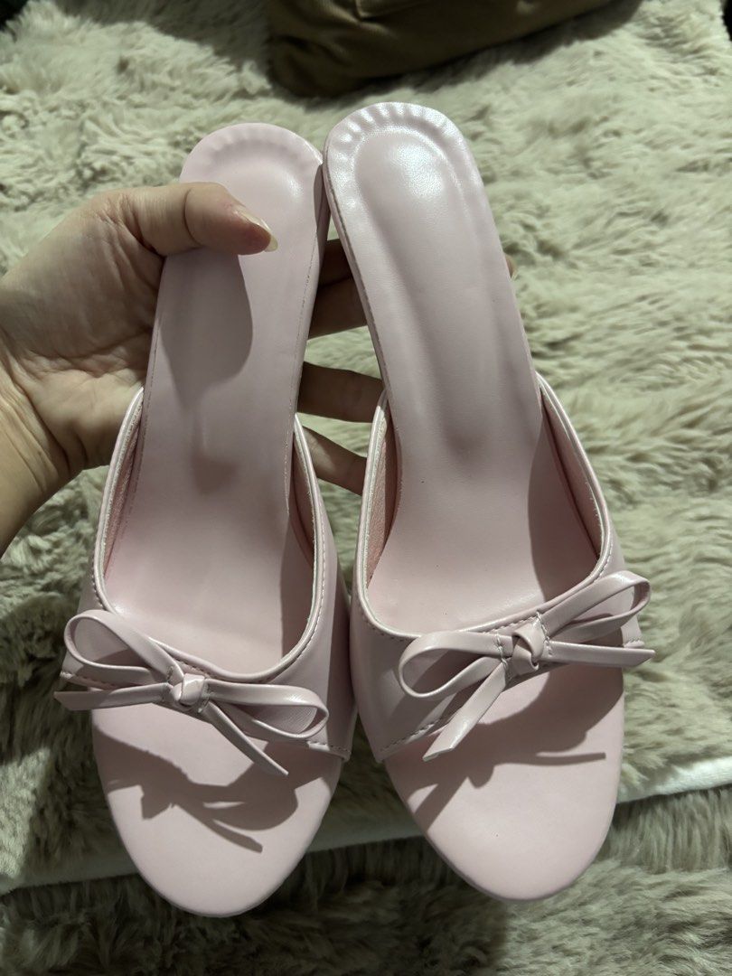 Pink Coquette Kitten Heels (Category: Sandals) located in Manila. Submitted by kimbea.finds (Listing ID 1469989511, Image 2). Description: ₱300 | Preloved | Bought from SHEIN Pretty in pink! 🩰💗 Cute and feminine kitten heels with dainty bow details — perfect for coquette, girly, and classy outfits! ✨ Details: • Brand: SHEIN • Color: Light Pink • Style: Kitten Heels / Slip-on Heels • Condition: Preloved — used only once • Original Price: 600+ 💌