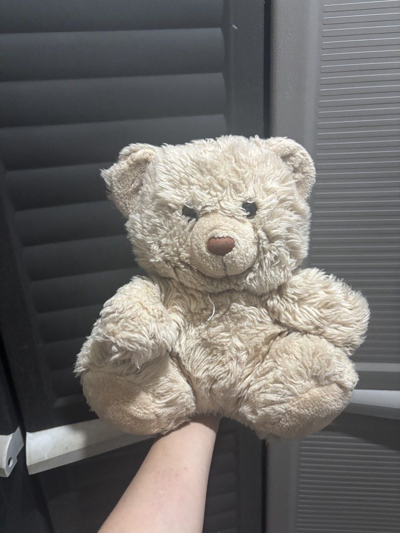 Plush Teddy Bear Stuffed Animal Toy Beige (Category: Plushies & Soft Toys) located in Caloocan City. Submitted by aclyy (Listing ID 1470038686, Image 1). Description: - Color: Soft beige with dark button eyes and a brown stitched nose - Texture: Fluffy fur all over - Posture: Sitting position with rounded ears and paws - Condition: Clean and well-loved - Size: Standard medium plush toy - Ideal for: Kids' companion or nursery decor.