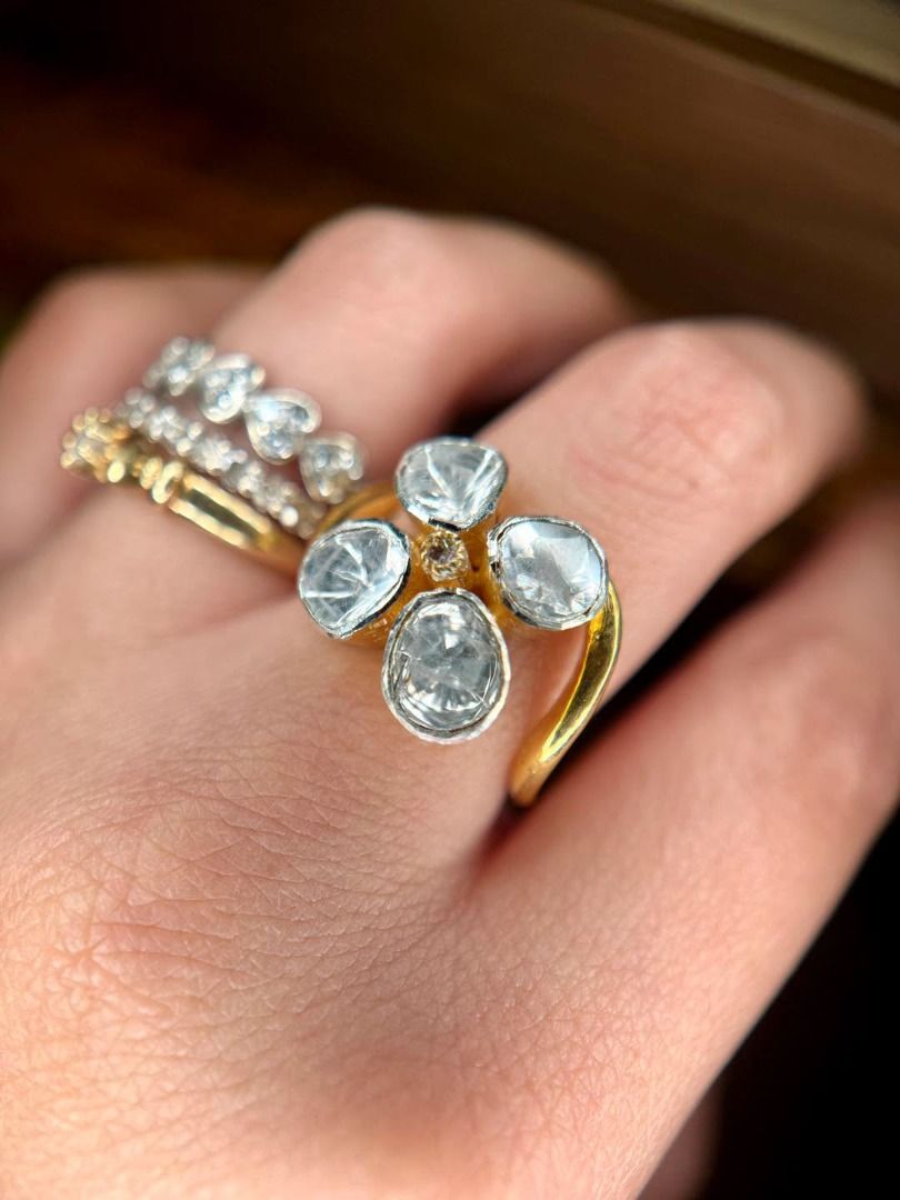 POLKI DIAMONDS IN A STATEMENT FLORAL RING (Category: Rings) located in Baguio. Submitted by asna_taku (Listing ID 1470061471, Image 2). Description: 💎 POLKI DIAMONDS IN A STATEMENT FLORAL RING ✨ For ladies who love diamonds with character! 🤍 Featuring 0.58 ct natural diamonds in distinctive freeform cuts, arranged in a beautiful floral design with a vintage-inspired appeal. The charm of Polki-style diamonds lies in their unique facets and old-w
