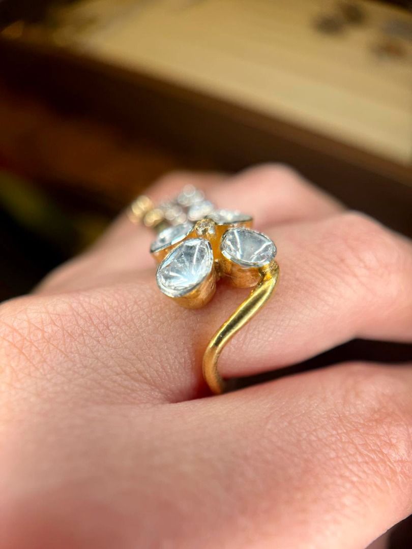 POLKI DIAMONDS IN A STATEMENT FLORAL RING (Category: Rings) located in Baguio. Submitted by asna_taku (Listing ID 1470061471, Image 3). Description: 💎 POLKI DIAMONDS IN A STATEMENT FLORAL RING ✨ For ladies who love diamonds with character! 🤍 Featuring 0.58 ct natural diamonds in distinctive freeform cuts, arranged in a beautiful floral design with a vintage-inspired appeal. The charm of Polki-style diamonds lies in their unique facets and old-w