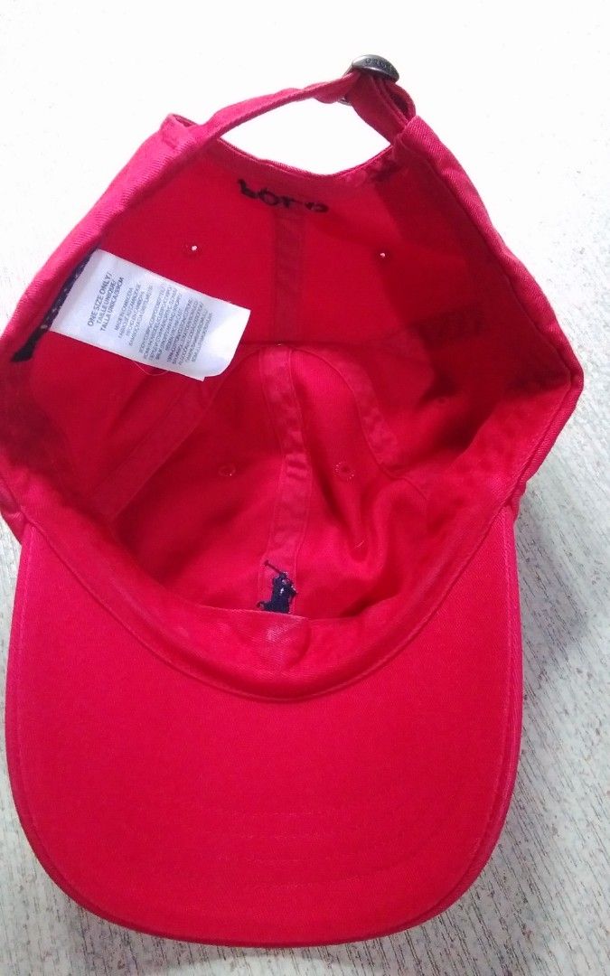 Polo (Category: Caps & Hats) located in Quezon City. Submitted by Bernz (Listing ID 1470033468, Image 3). Description: This item is the classic Polo Ralph Lauren Cotton Chino Baseball Cap in vibrant red, featuring the brand's signature embroidered polo pony logo on the front..