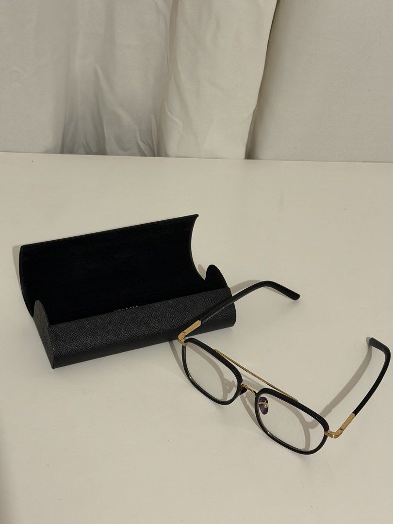 Prada Eyeglasses Black and Gold Aviator Frame (Category: Sunglasses & Eyewear) located in Quezon City. Submitted by preppy15 (Listing ID 1470117768, Image 1). Description: Brand New Prada Frame Black with gold hardware.