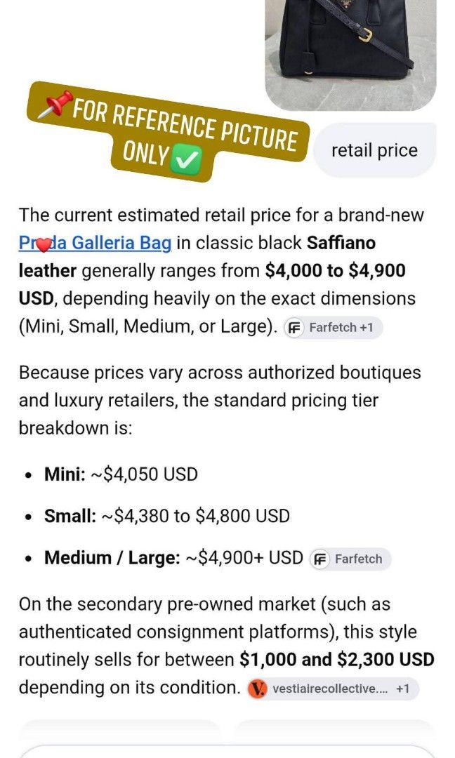 Prada Galliera Bag Authentic💯💯 (Category: Luxury Bags & Wallets) located in Davao. Submitted by SecondhandItems97 (Listing ID 1470032559, Image 3). Description: Small size Includes generic dustbag.