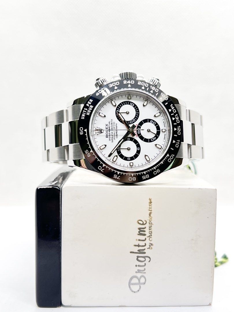 Pre Owned Rolex Oyster Daytona 116500LN “Panda” White Dial Automatic Steel Casing Bracelet ( Sept 19 ) (Category: Watches) located in Singapore. Submitted by brightime (Listing ID 1470055150, Image 2). Description: Pre Owned Rolex Oyster Daytona 116500LN “Panda” White Dial Automatic Steel Casing Bracelet ( Sept 19 ) ** Pre-Owned ** ** Mint Condition ** Model : 116500LN Also known as : Oyster Daytona Chronograph “Panda” Case size : 40mm Dial : Whi