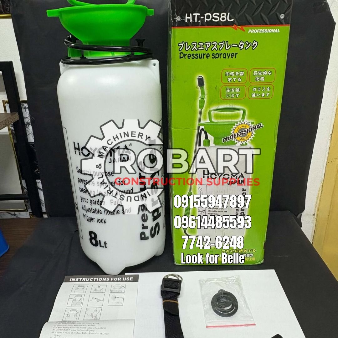 Pressure Sprayer (Category: Construction Tools & Equipment) located in Manila. Submitted by bellarobart (Listing ID 1470010495, Image 3). Description: Pressure Sprayer Brand: Hoyoma Capacity: 8L 𝑹𝑶𝑩𝑨𝑹𝑻 𝑪𝑶𝑵𝑺𝑻𝑹𝑼𝑪𝑻𝑰𝑶𝑵 𝑺𝑼𝑷𝑷𝑳𝑰𝑬𝑺 WEBSITE: robartool.com Office Address: 1405 Yuseco St. Sta Cruz Manila SEND US MESSAGE FOR INQUIRIES ‼️‼️ Glb/Vibr: 0915-594-7897 Smrt: 0961-448-5593 Landline: (7746-6248 / 7002-2872) 𝓛𝓞𝓞𝓚 𝓕𝓞𝓡 