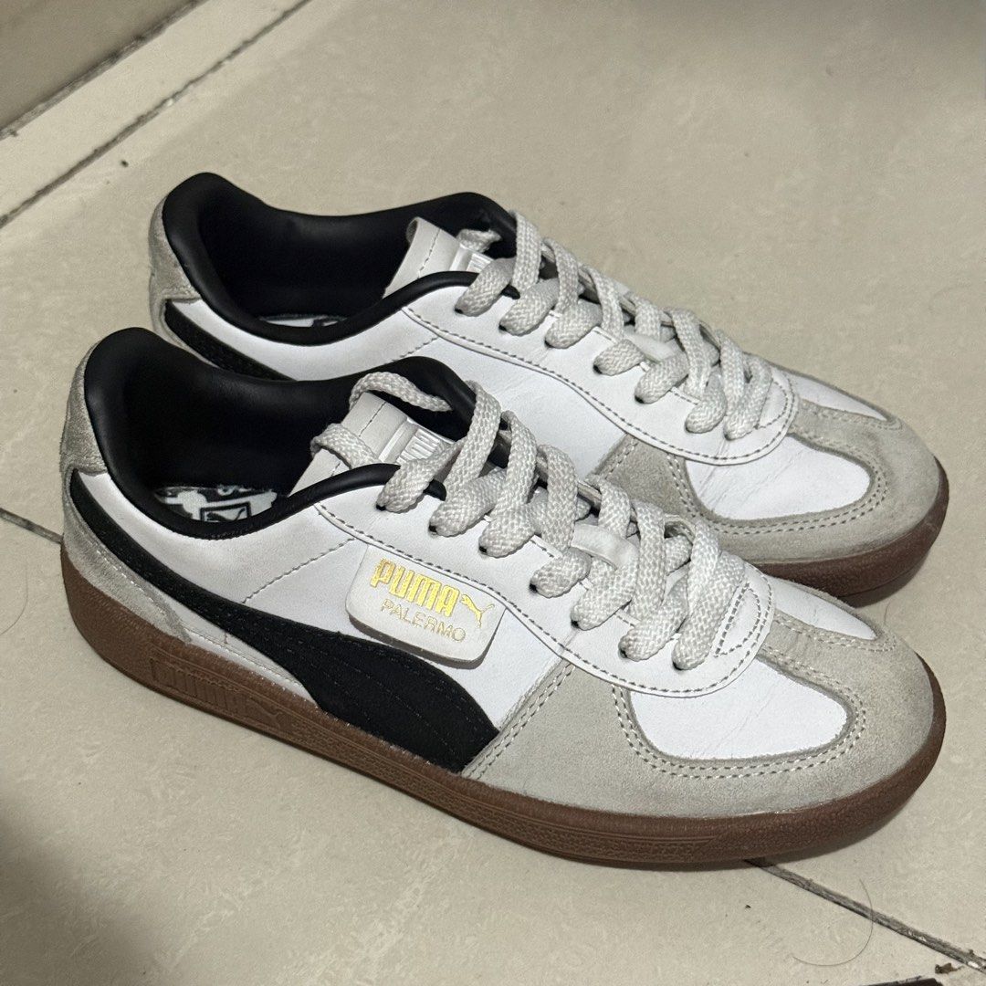 Puma Palermo White Black Gum Sneakers (Category: Sneakers) located in Taguig. Submitted by bansheeee (Listing ID 1470128574, Image 1). Description: Puma Palermo - Size 6/6.5 Women’s - Used 3-5 times only - No box included - Issue on 3rd photo - Non Nego.