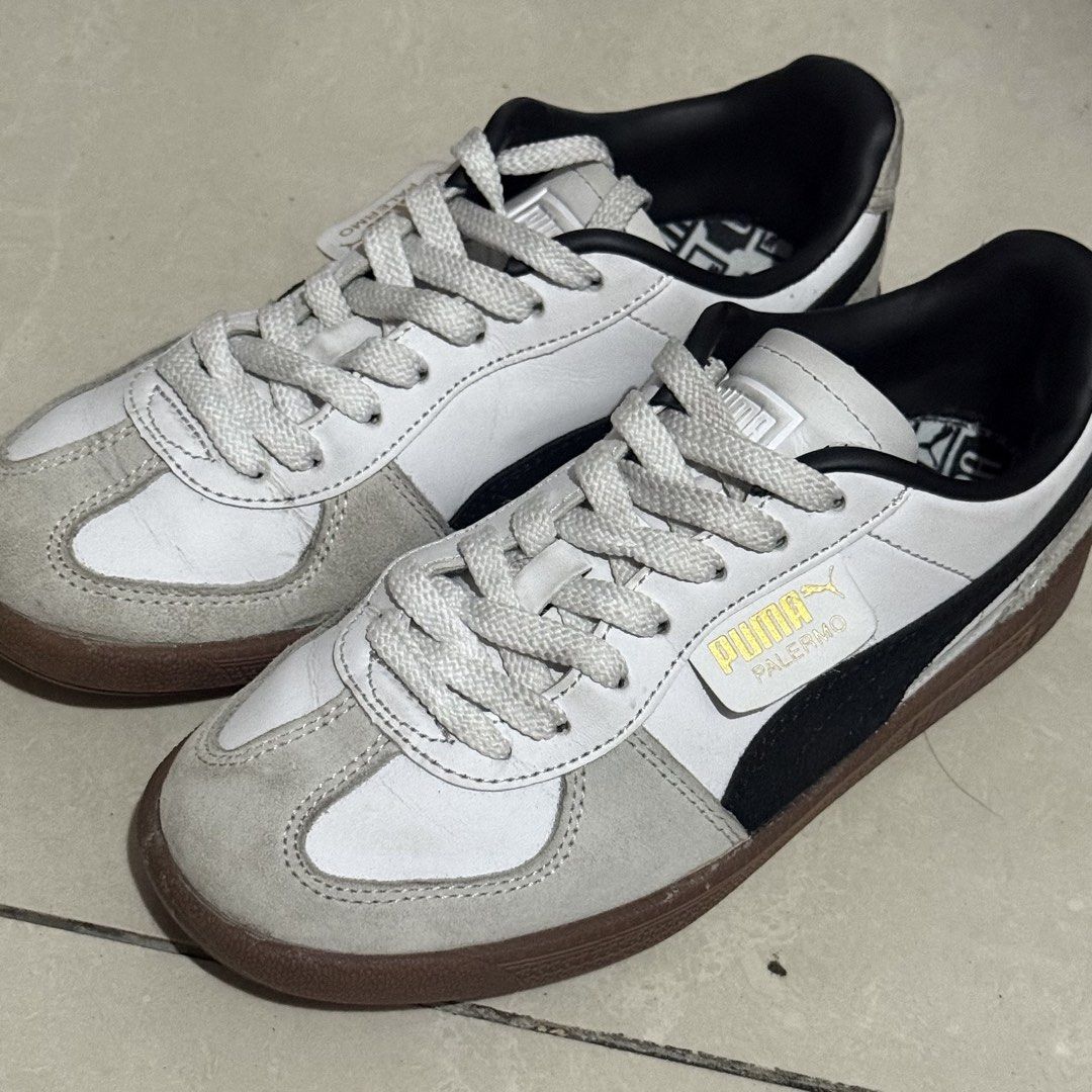 Puma Palermo White Black Gum Sneakers (Category: Sneakers) located in Taguig. Submitted by bansheeee (Listing ID 1470128574, Image 2). Description: Puma Palermo - Size 6/6.5 Women’s - Used 3-5 times only - No box included - Issue on 3rd photo - Non Nego.