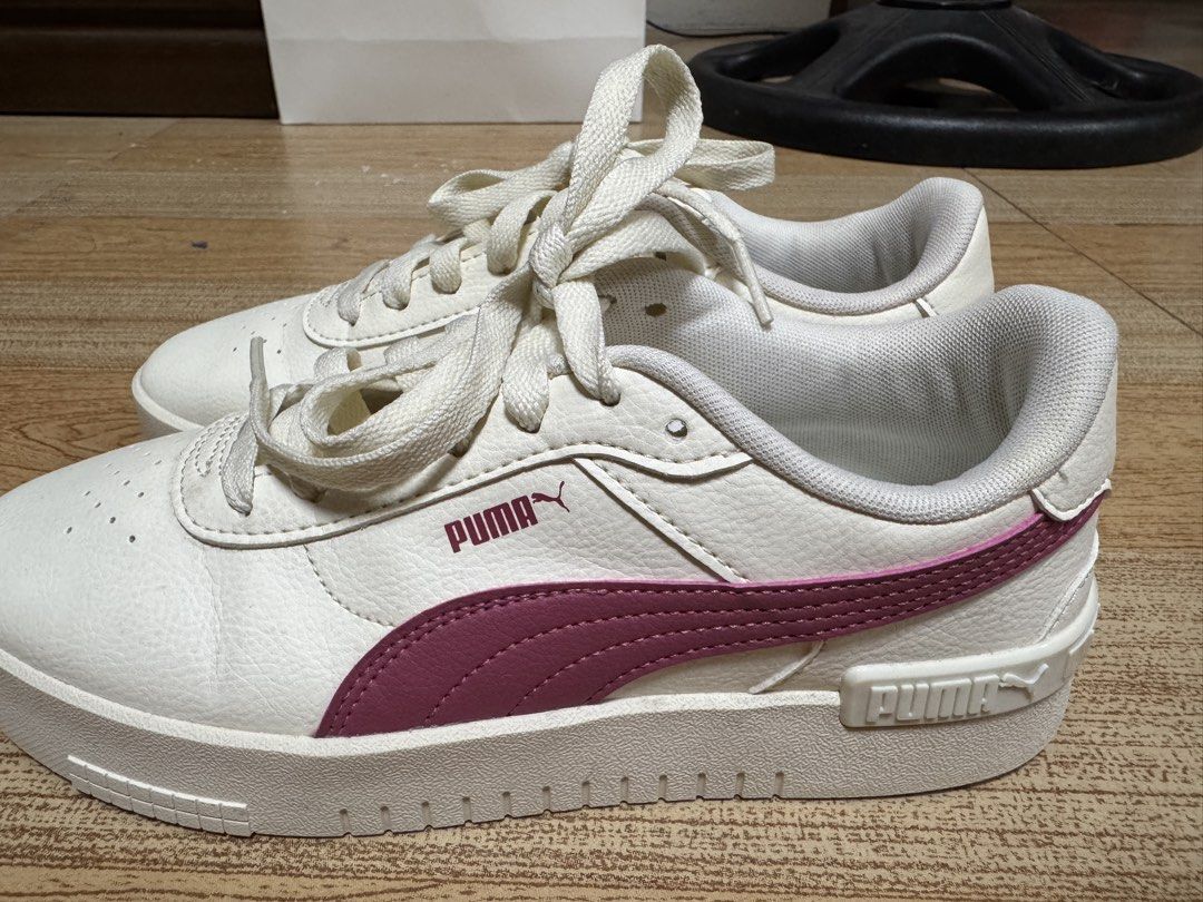 Puma White and Pink Platform Sneakers Size US 5 (Category: Sneakers) located in Caloocan City. Submitted by btstlannjie (Listing ID 1470103896, Image 1). Description: Puma casual sneakers in white with dark pink accents. Chunky platform sole with side logo detail. Size US 5 / EUR 37. Clean white laces included. Textile lining inside. Worn a few times, soles show minor wear..