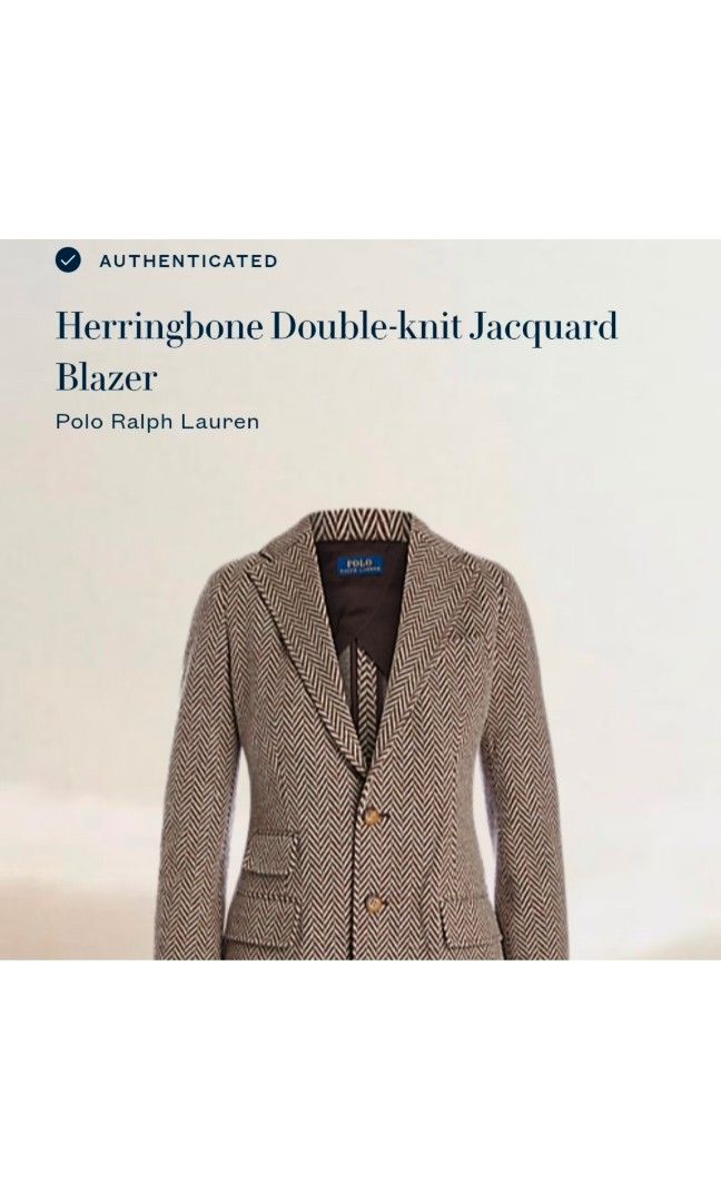 Ralph Lauren Blazer (Category: Luxury Apparel) located in Caloocan City. Submitted by modishthriftstore (Listing ID 1470111150, Image 1). Description: Ralph Lauren Herringbone blazer* Tailored Fit* Authentic* Padded Shoulder Original SRP: P50, 000+ ❤Small S:15 C:17 L:27 Loc: North Caloocan.
