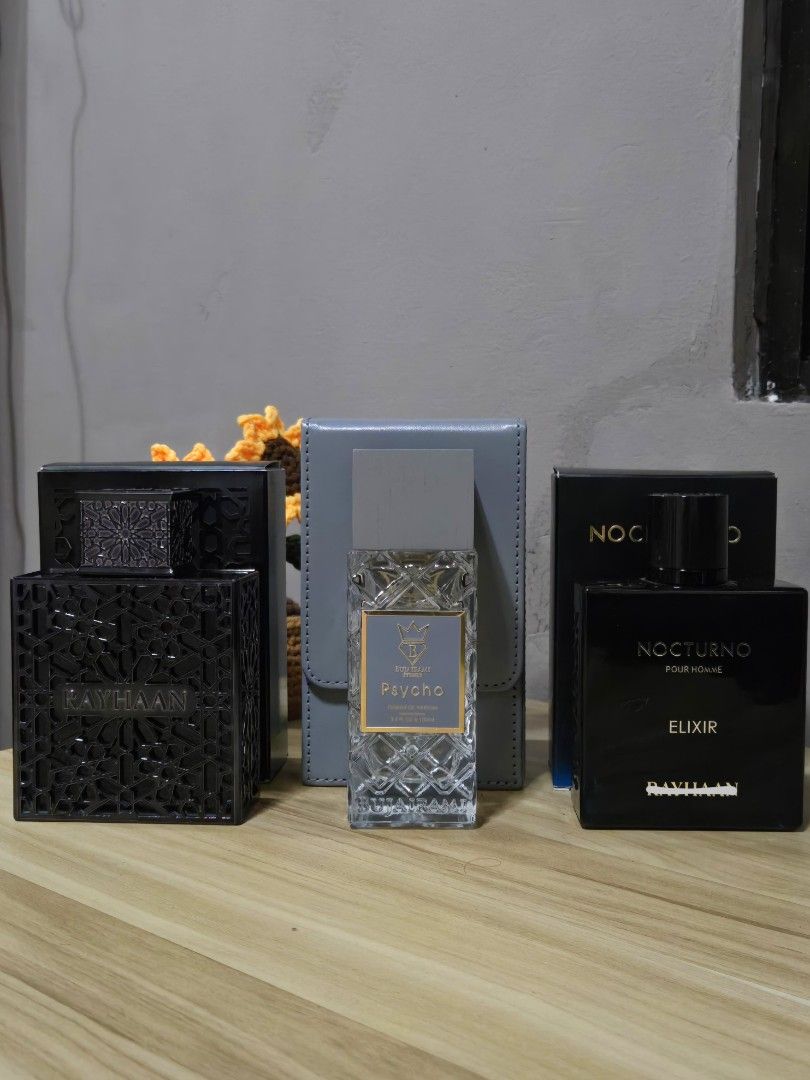 Rayhaan and Bujairami Perfume Bottles with Boxes (Category: Fragrance & Deodorants) located in Quezon City. Submitted by bpinyourarea (Listing ID 1470122642, Image 1). Description: R4yh4an Obsidian (D10r H0mme Parfum) FSM FP Buj Psycho (LV Symphony) 70% FP Nocturno Elixir (BDC L'exclusif) 92% FP NEGO ASPACK P2 Pref Shiya4ka Snow AOU V3lixir Frags Drop any offers 📍SMNE / Taft / Monumento .