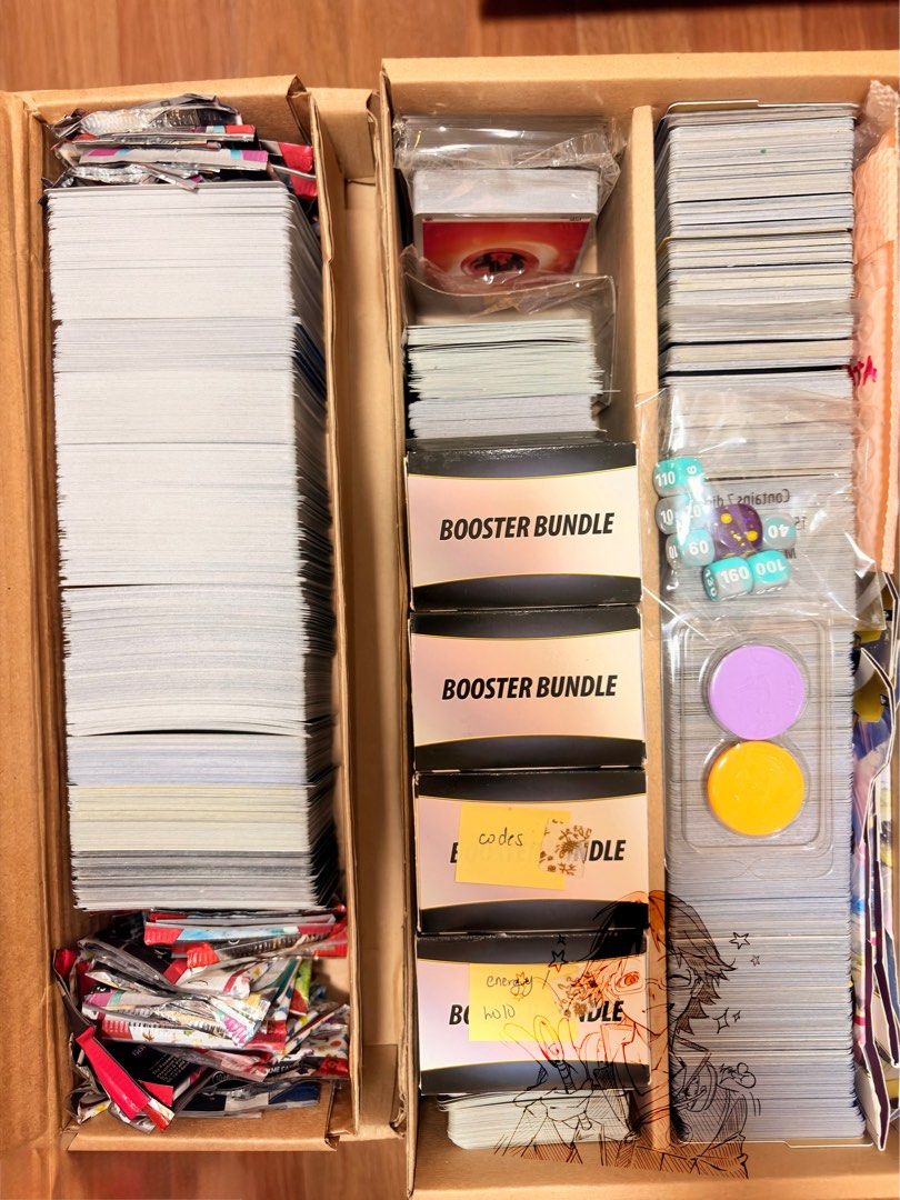 READ DESC. Authentic Pokemon Cards BULK (Category: Raw Singles) located in Quezon City. Submitted by lumi.vanrouge (Listing ID 1469979095, Image 1). Description: • 3000 FOR ALL • May cards din sa loob ng mga booster bundles (Singles lang din parang sa second picture). • Mix of holos, Non holos, reverse holos, codes, energies, yellow and silver borders, and may konting Japanese cards • SDD ONLY - METRO MANILA / QC.