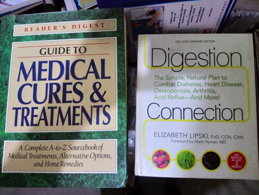 Reader's Digest Guide to Medical Cures & Digestion Connection (Category: Textbooks) located in Pasig City. Submitted by in2vintagestuffs (Listing ID 1470006229, Image 1). Description: Health & wellness book bundle featuring Reader's Digest Guide to Medical Cures & Treatments and Elizabeth Lipski's Digestion Connection. Covers alternative options, home remedies, diabetes, heart disease, and more. Perfect reference books for health enthusiasts! NOT