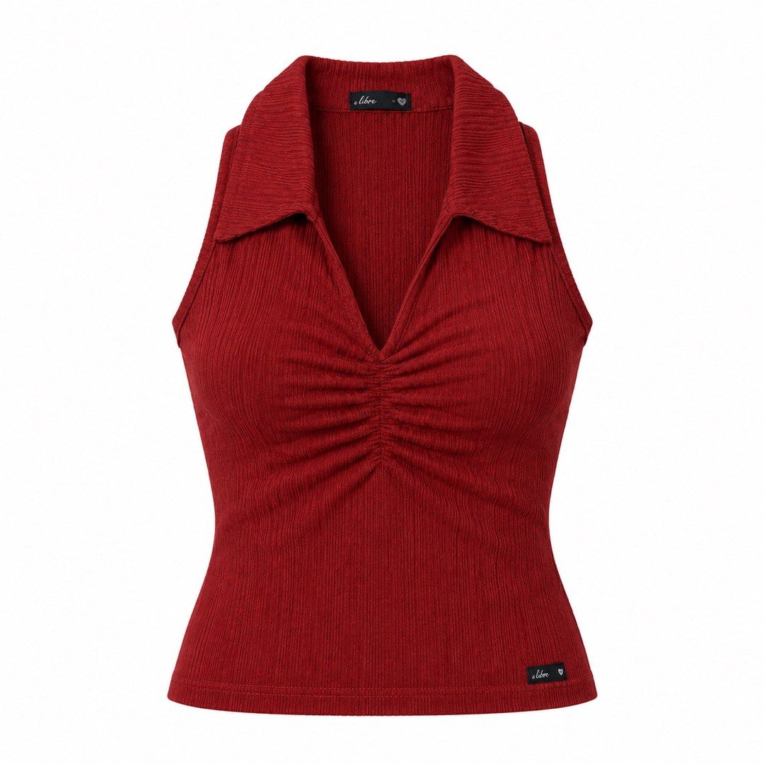 Red ribbed polo top size S (Category: Sleeveless) located in San Ildefonso. Submitted by rgdeclutters (Listing ID 1470004137, Image 1). Description: L - 14.5" W - 12".