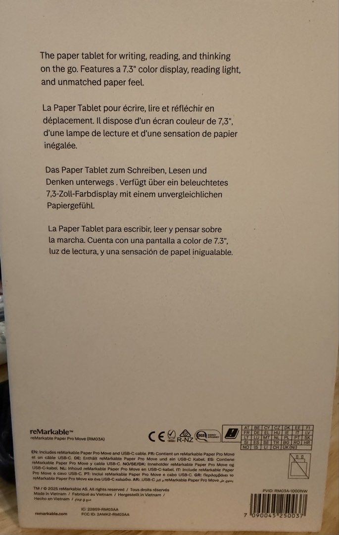 reMarkable Paper Pro Move (Category: Others) located in Cavite. Submitted by carizhai (Listing ID 1470095168, Image 2). Description: Selling my extra reMarkable Paper Pro Move; US bought; unopened - Brand: reMarkable - Model: Paper Pro Move - Display: 7.3" color display with reading light - Features: Unmatched paper feel for writing, reading, and thinking on the go - Condition: Brand new in box with USB-C cable - Ideal for: Productivity, note-tak