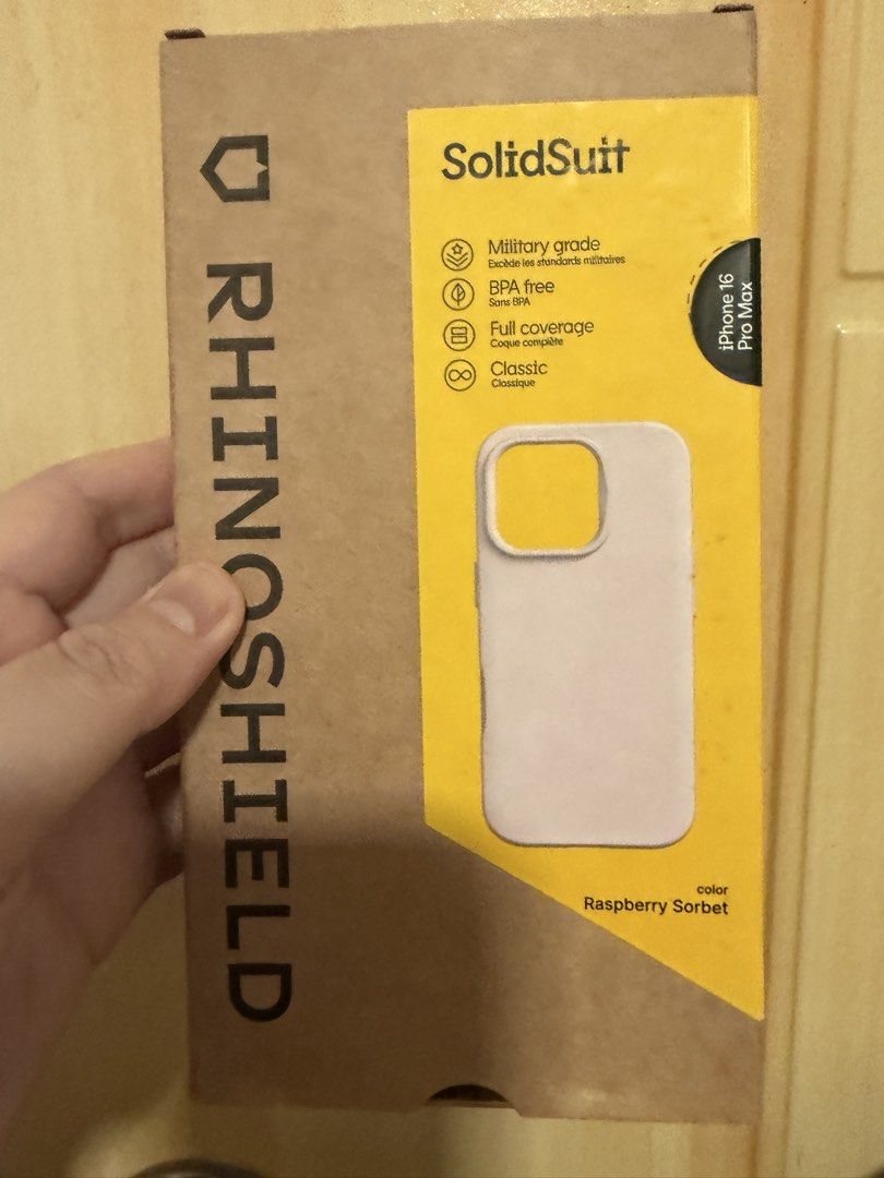 Rhinoshield solidsuit case for iPhone 16 pro max (Category: Cases & Sleeves) located in Pasig City. Submitted by trisha_12 (Listing ID 1470133119, Image 2). Description: Rhinoshield solidsuit case for iPhone 16 pro max Color: rasberry sorbet Never used In good condition.