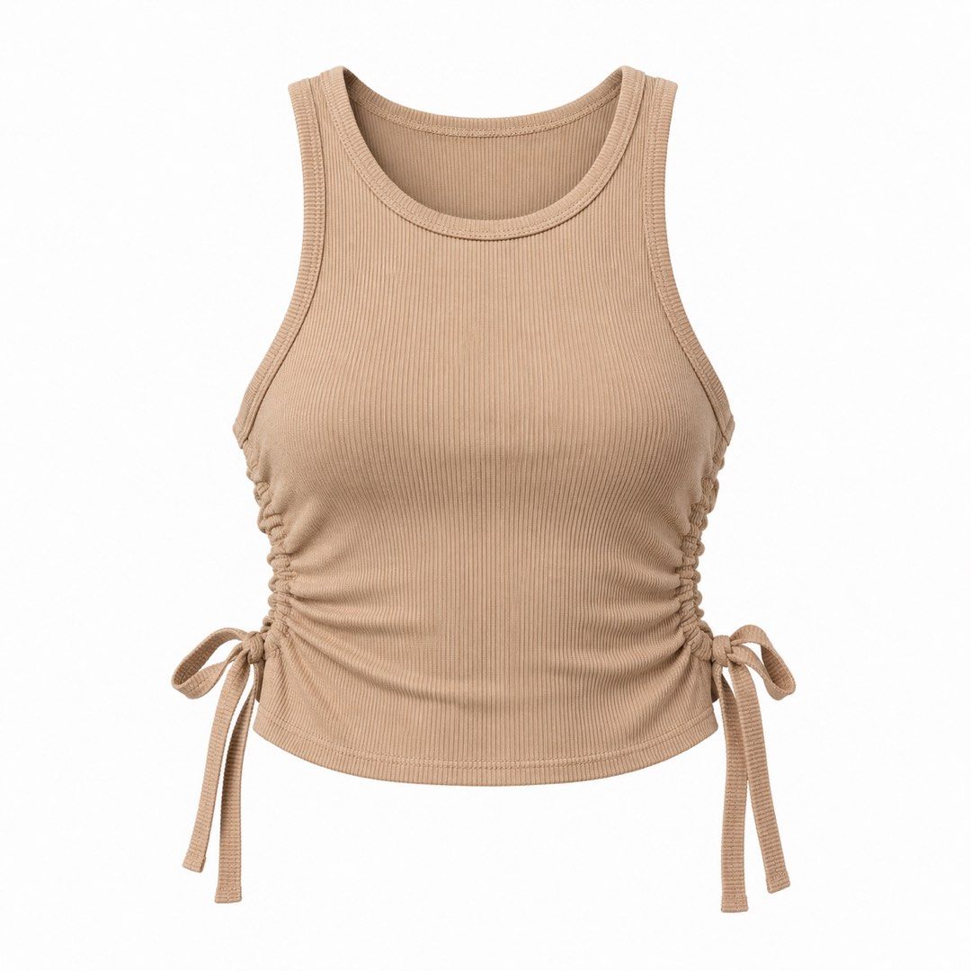 Ribbed Ruched Side Crop Tank Top Beige (Category: Sleeveless) located in San Ildefonso. Submitted by rgdeclutters (Listing ID 1470009664, Image 1). Description: L - 12" W - 11".