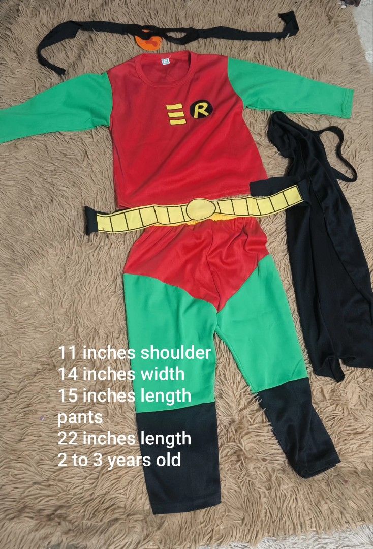 Robin Costume 2 - 3 Years Old (Category: Babies & Kids Fashion) located in Marikina City. Submitted by alecfordy (Listing ID 1469989069, Image 1). Description: Robin Costume 2 to 3 years old brand new.