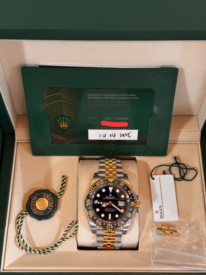Rolex Gmt Master 2 Guinness 2025 (Category: Luxury Watches) located in Caloocan City. Submitted by luxxtimepieces (Listing ID 1470000636, Image 2). Description: Rolex GMT MASTER 2 Guinness Ref 126713GRNR 40mm Condition 9.9/10 Like new Full complete set with white tag Still under rolex warranty until 04/2030 Open for Authentication 🙏.